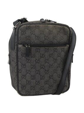 Authentic GUCCI GG Canvas Shoulder Bag Black Silver 03136